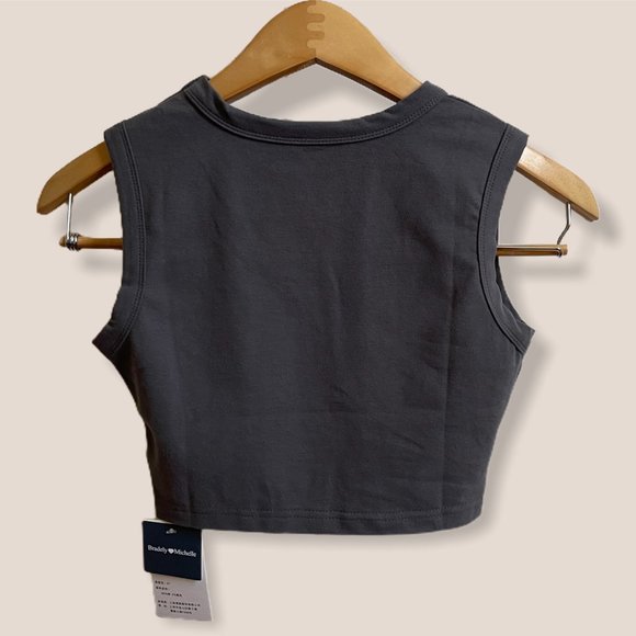 Petite Charcoal Cotton Sleeveless Cropped Tank Top - Picture 2 of 7